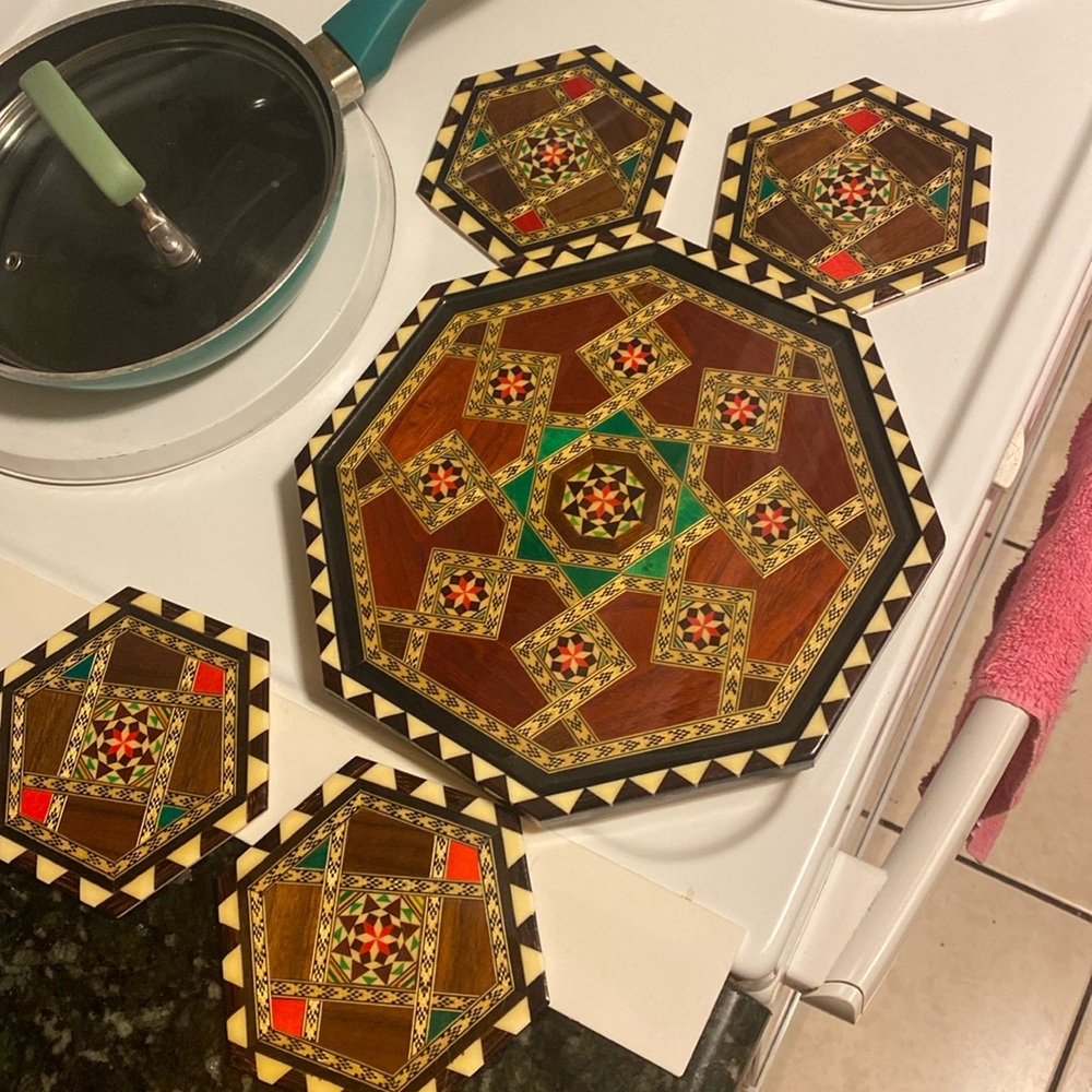 COPY - Spain Wood Inlay Tray and Coasters